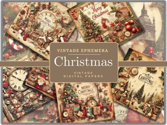 Download Vintage Ephemera Christmas Backgrounds - Premium Resources