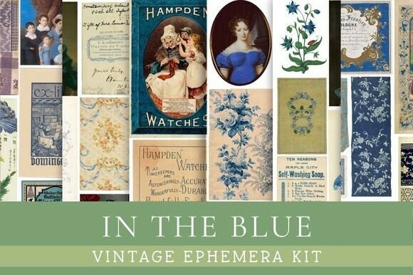Download In the Blue Vintage Ephemera Kit - Vintage ephemera Collection