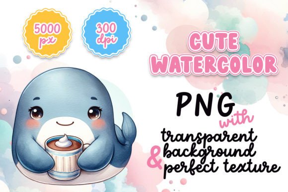 Download Cute Watercolor Whale with Hot Cocoa - Watercolor whale Collection
